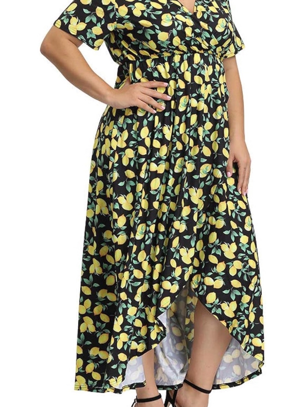 Women’s Lemon Print Maxi Dress - Black/Yellow